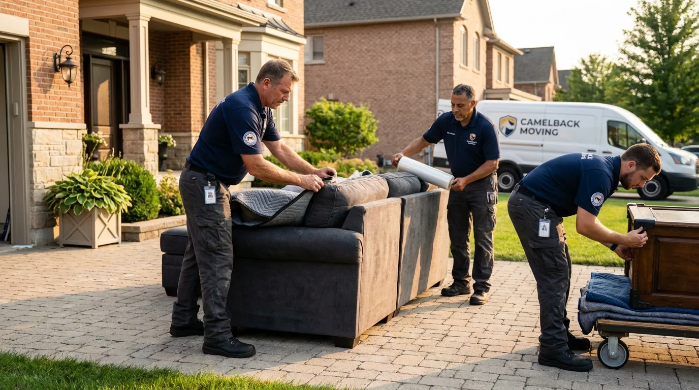 Large estate moving crew wrapping furniture in Ellerbe, NC